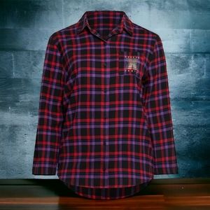SAVAGE X FENTY NIGHT STAR CHASER FLANNEL SLEEP TOP GOJI BERRY RED PLAID SIZE  1X